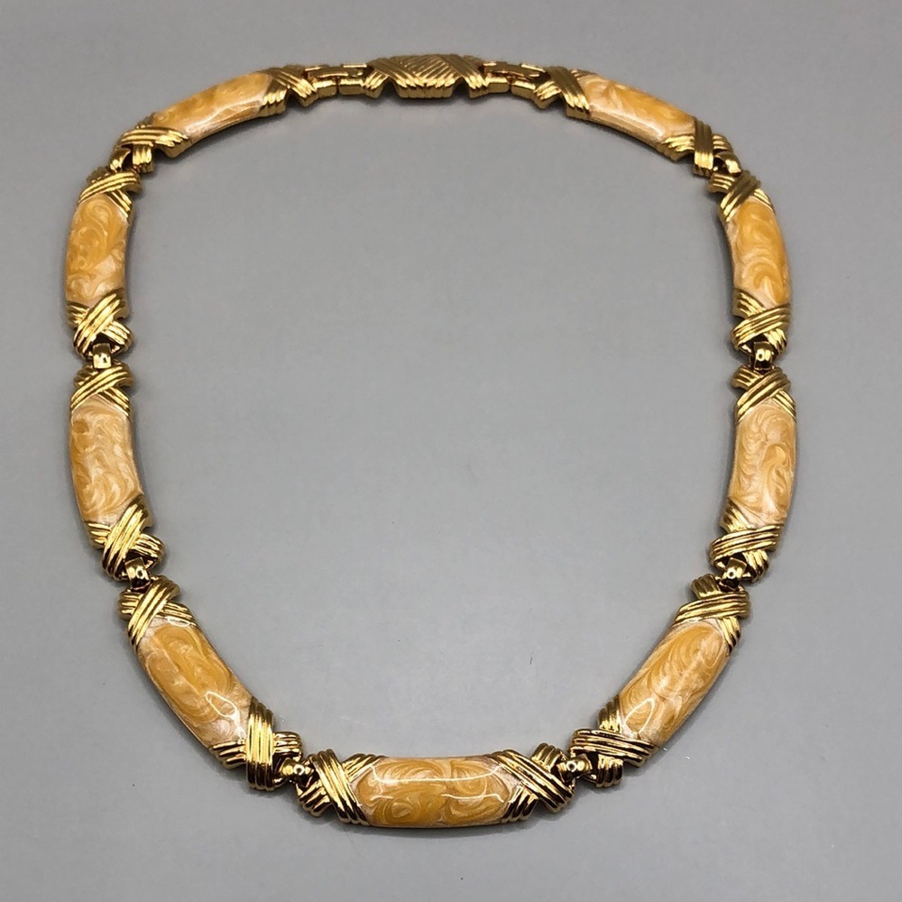 Vintage Monet Gold Tone Enamel Costume Dressy Statement Collar Necklace Glam
